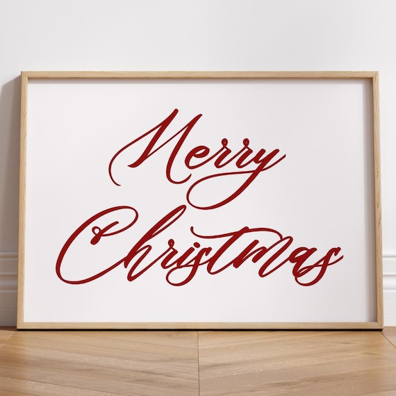 Merry Christmas Red Calligraphy Script Elegant Holiday Poster