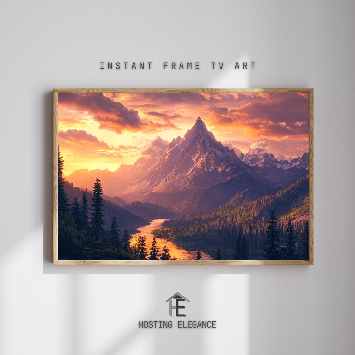 Sunset Mountain Landscape, Modern Wall Art Print