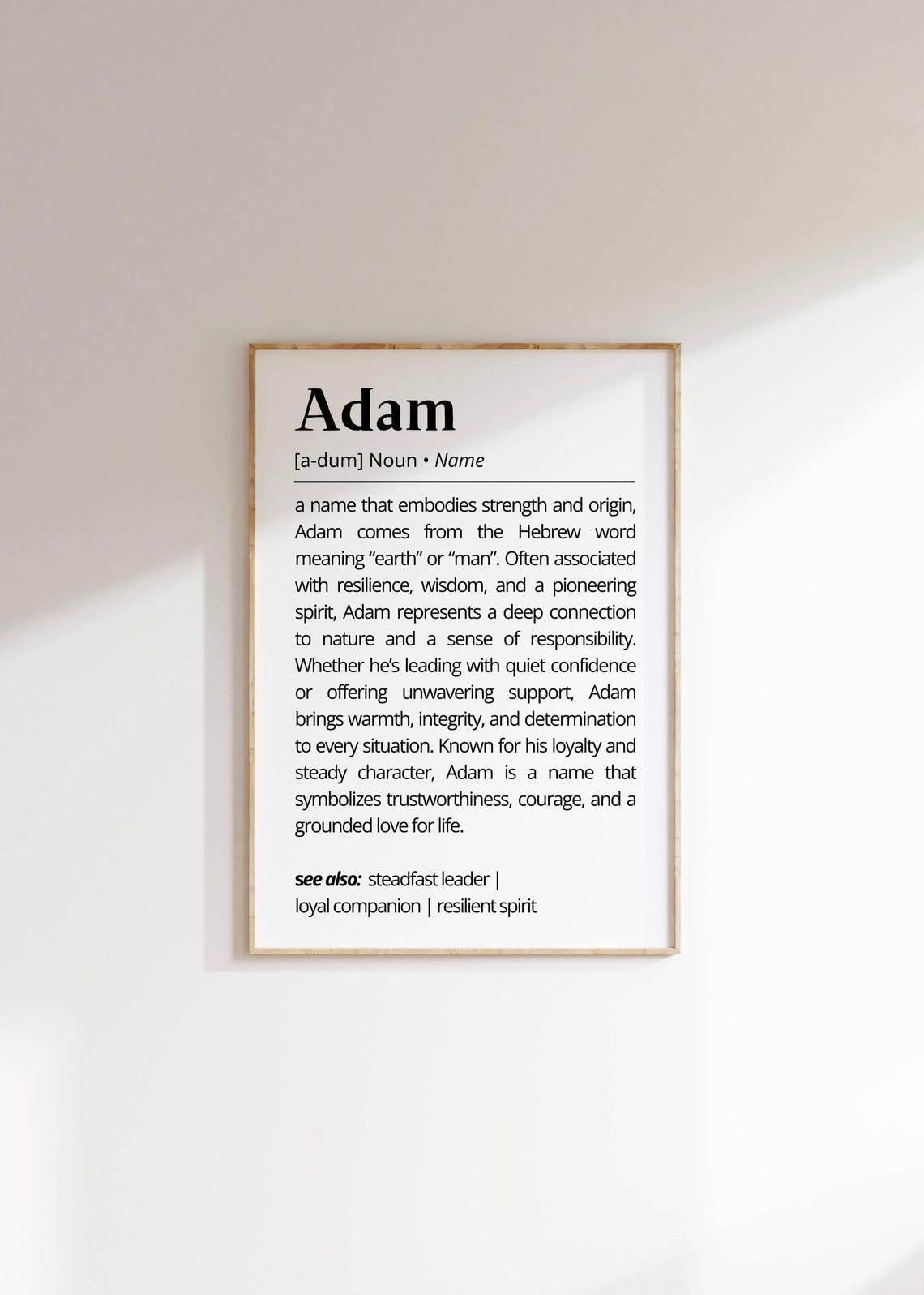 Adam Personalized Name Meaning Dictionary Style Minimalist Poster