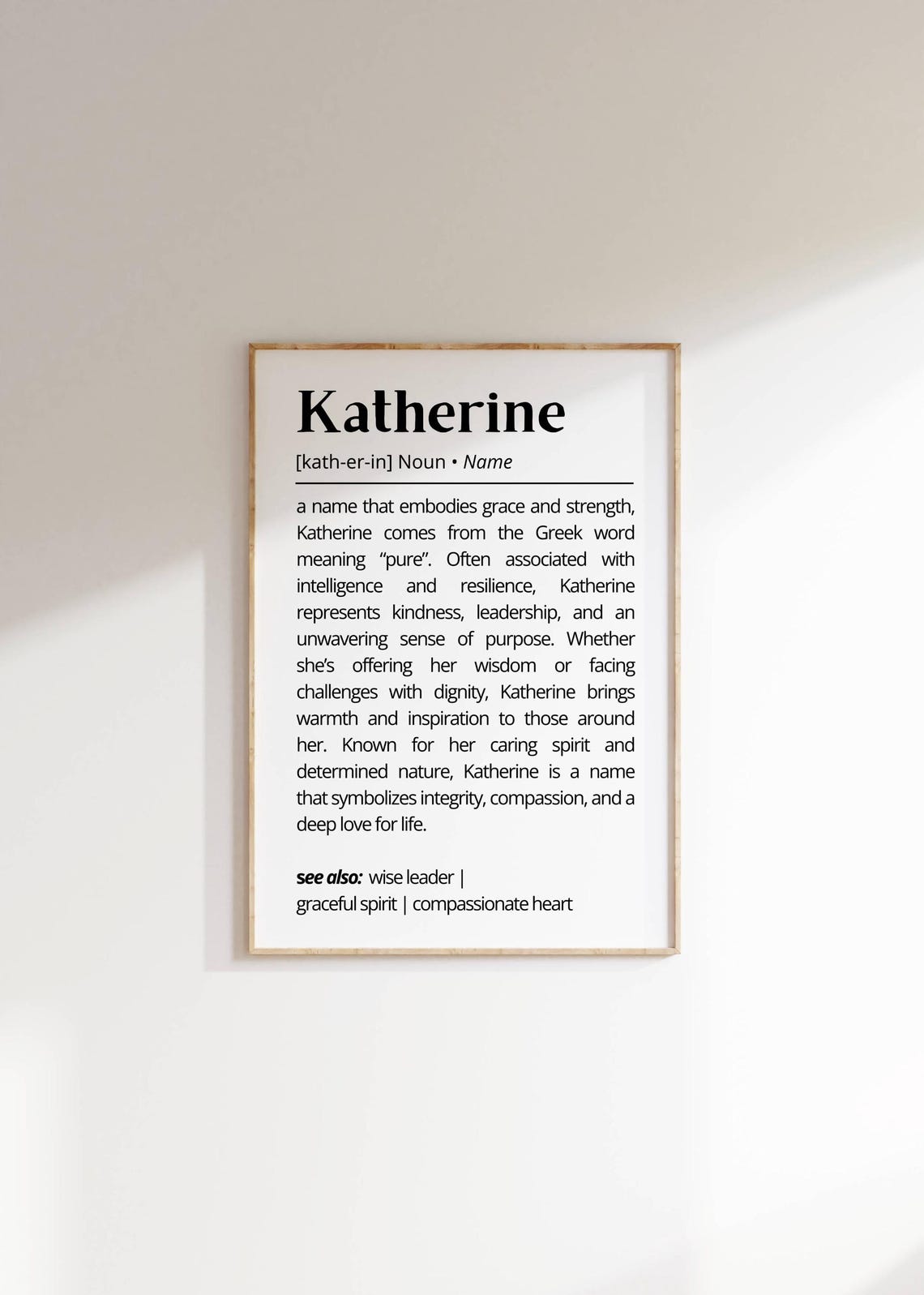 Katherine Name Definition Wall Art Personalized Inspiration Decor Minimalist Typography Gift For Her Name Meaning Home Decoration