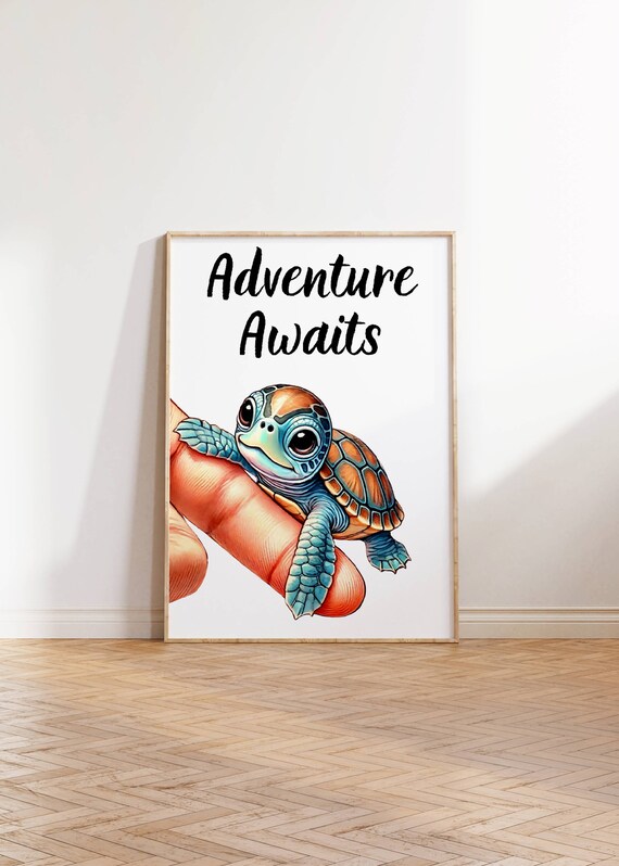 Adventure Awaits Cute Baby Sea Turtle Fingertip Nursery Wall Poster