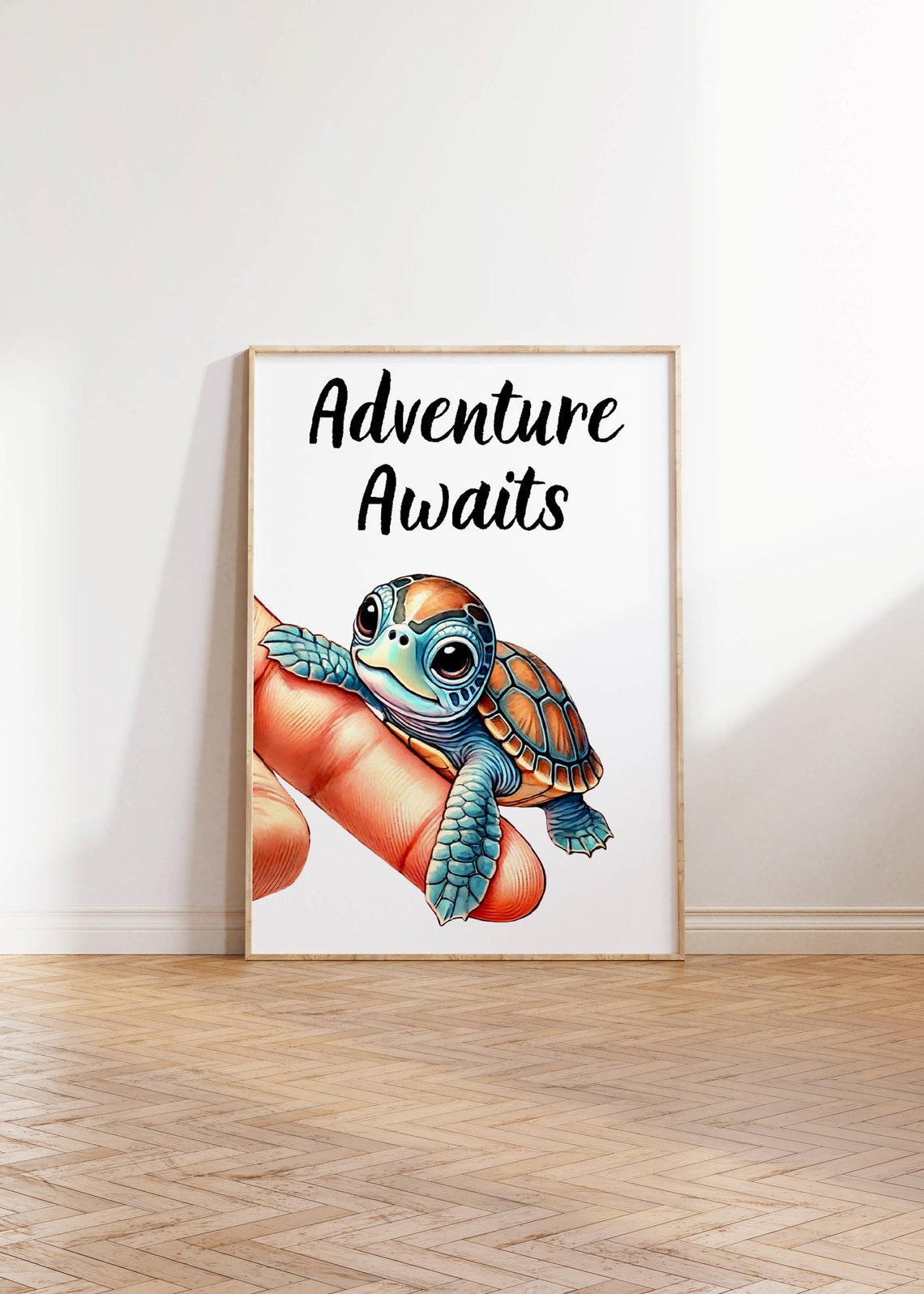 Adventure Awaits Cute Baby Sea Turtle Fingertip Nursery Wall Poster