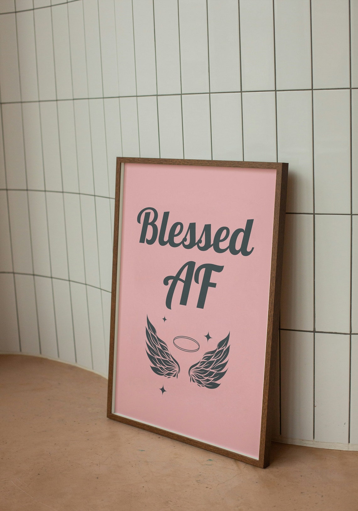 Blessed AF Angel Wings Halo Typography Pink Trendy Christian Poster - Image 2