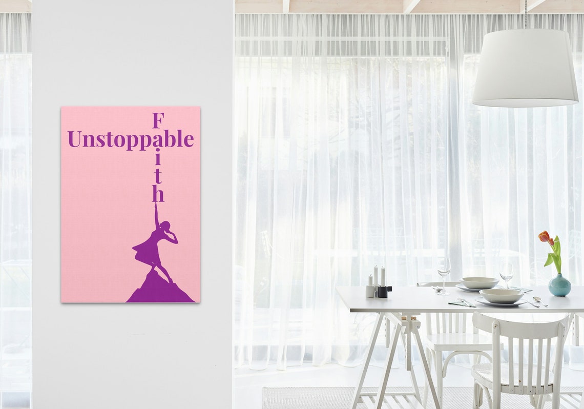 Unstoppable Faith Mountain Climber Silhouette Pink Purple Faith Poster - Image 3