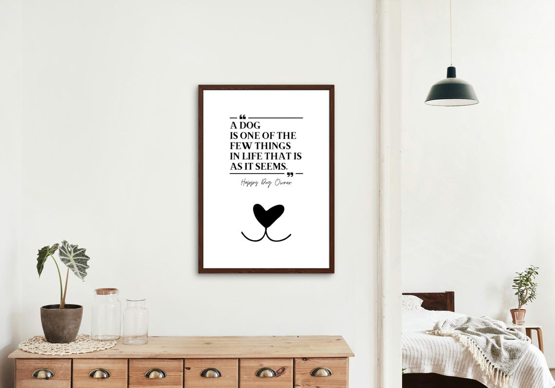 Minimalist Dog Lover Quote Poster Black and White Heart Nose Art - Image 2