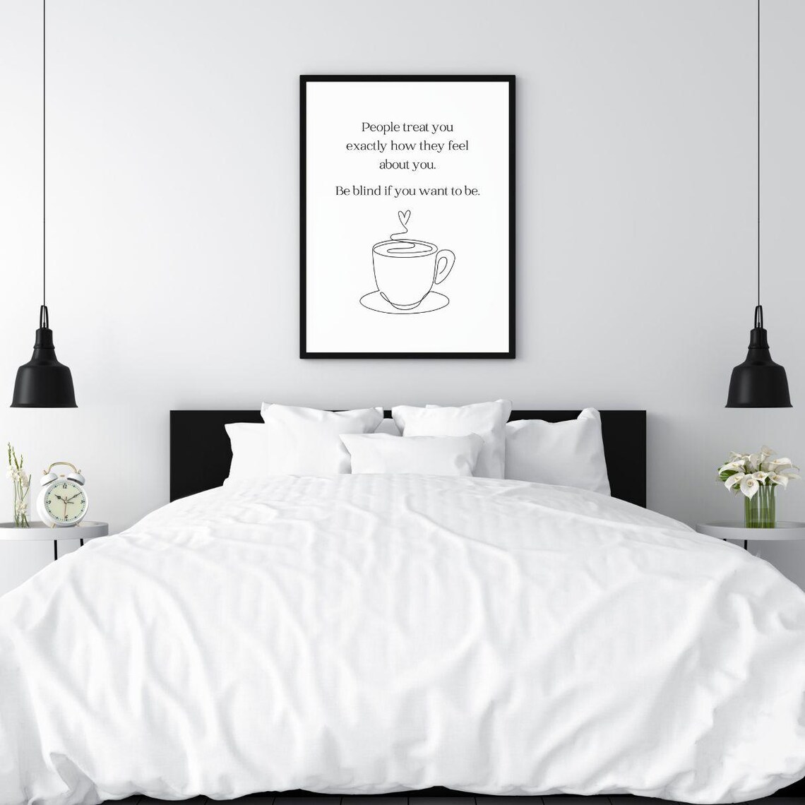 People Treat You Coffee Cup Line Art Self Respect Quote Poster - Image 2