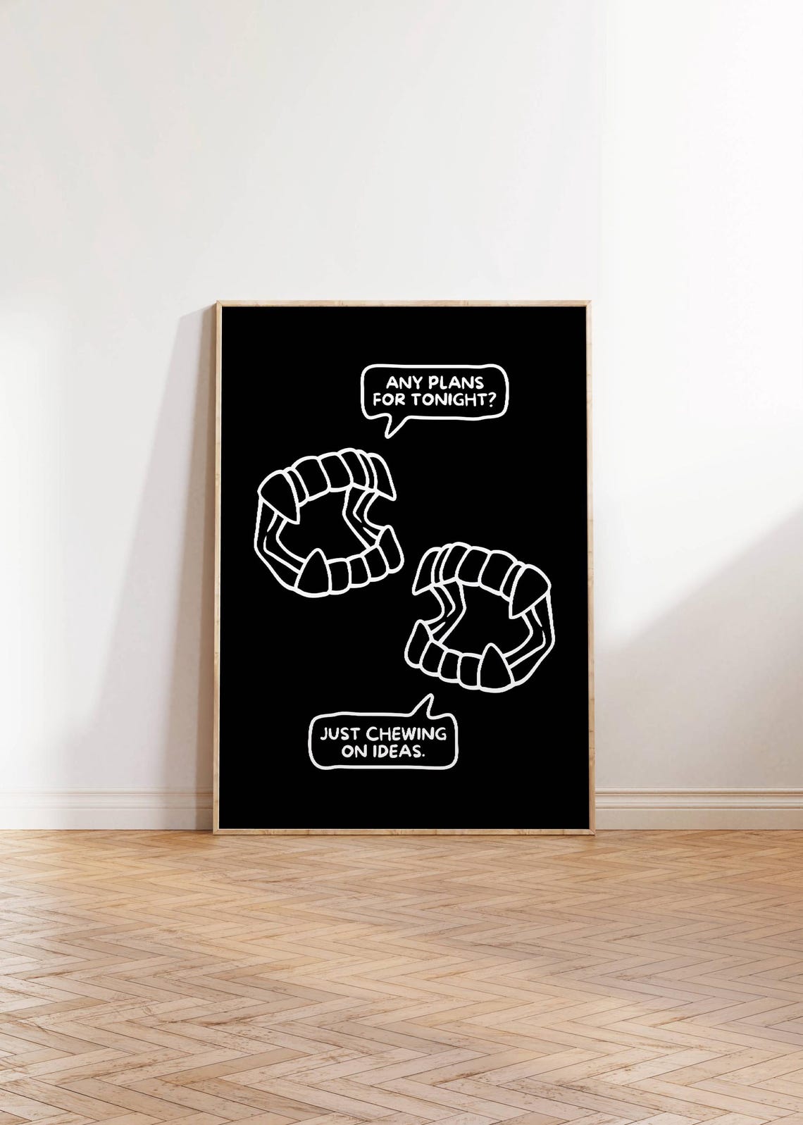 Funny Vampire Fangs Comic Halloween Poster Goth Party Black Wall Decor - Image 3