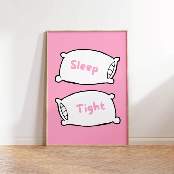 Sleep Tight Pillow Illustration Pink Bedroom Nursery Wall Poster