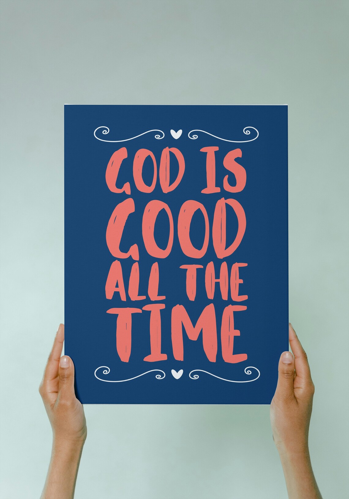 God Is Good All the Time Coral Brush Typography Navy Faith Poster - Image 2