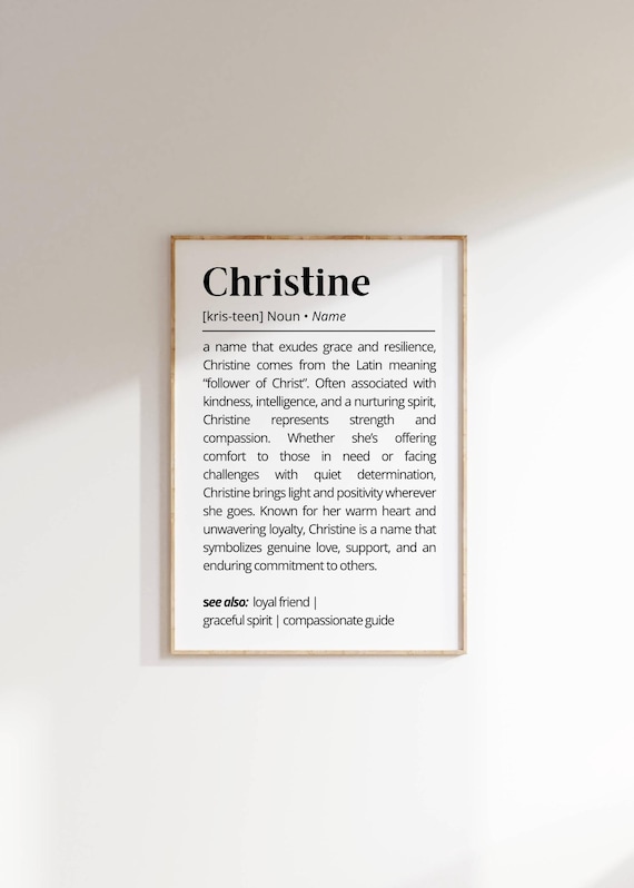 Christine Name Definition Poster Latin Follower of Christ Minimalist Decor