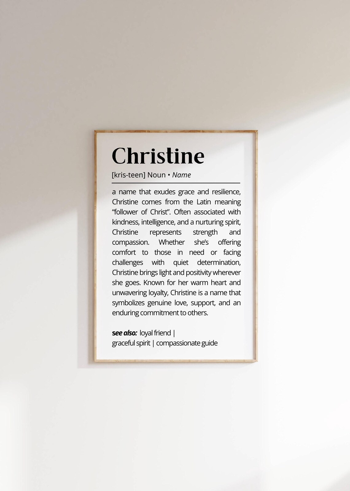 Christine Name Definition Poster Latin Follower of Christ Minimalist Decor