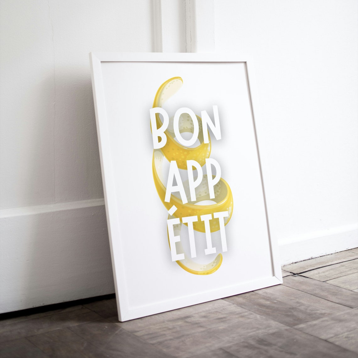 Bon Appetit Lemon Peel Twist Minimal White Citrus Food Art Poster