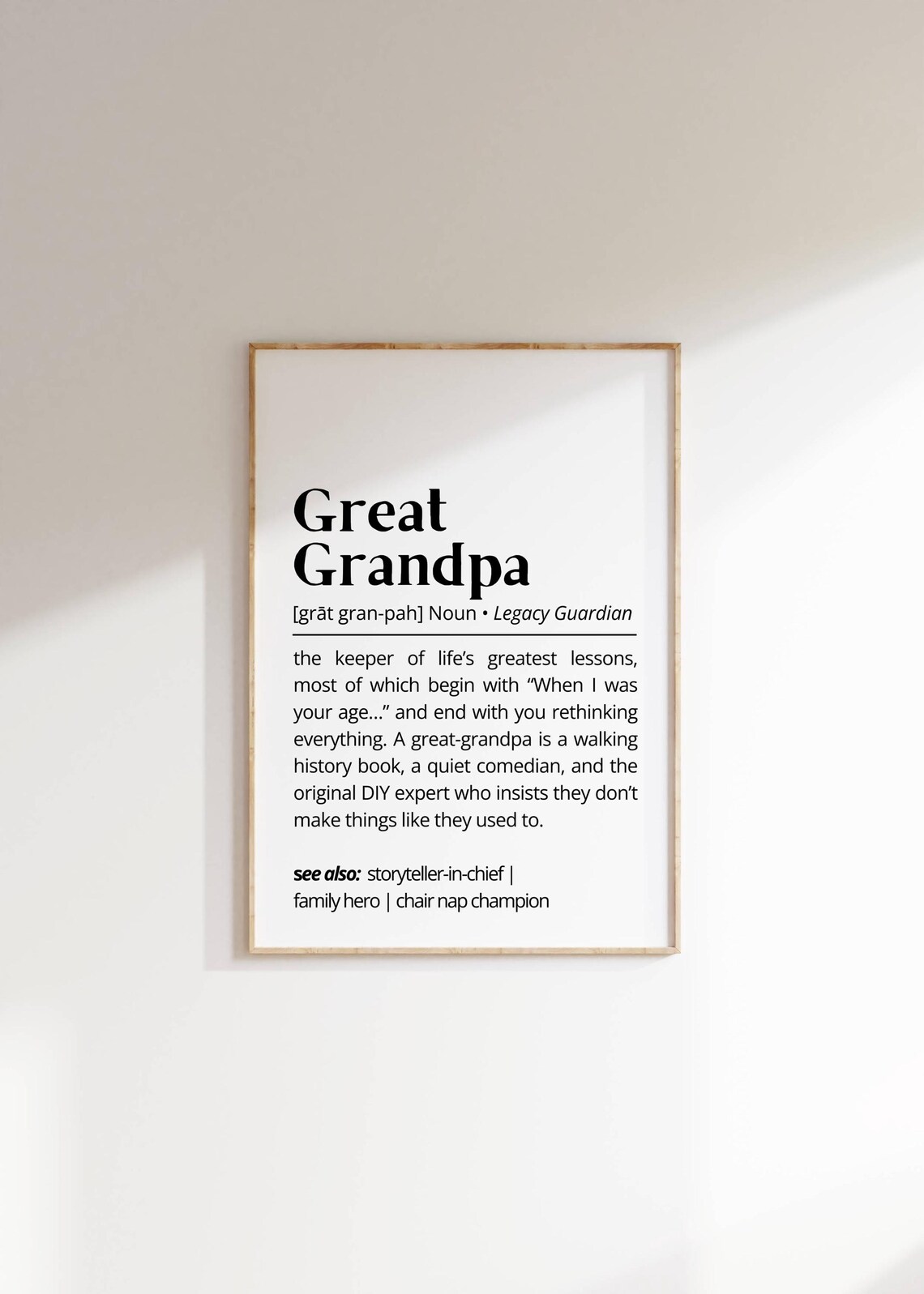 Great Grandpa Definition Personalized Typography Art Print