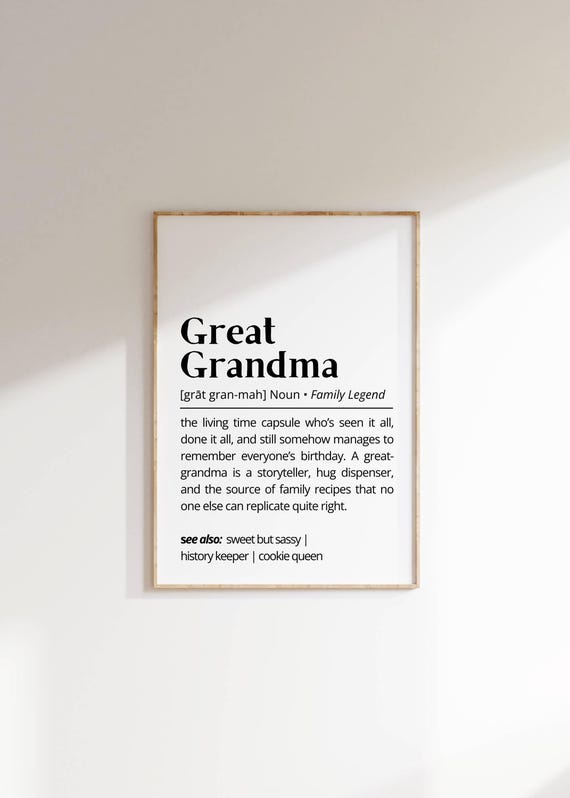 Great Grandma Definition Wall Art Personalized Family Funny Typography Gift For Grandma Instant Minimalist Decor Poster