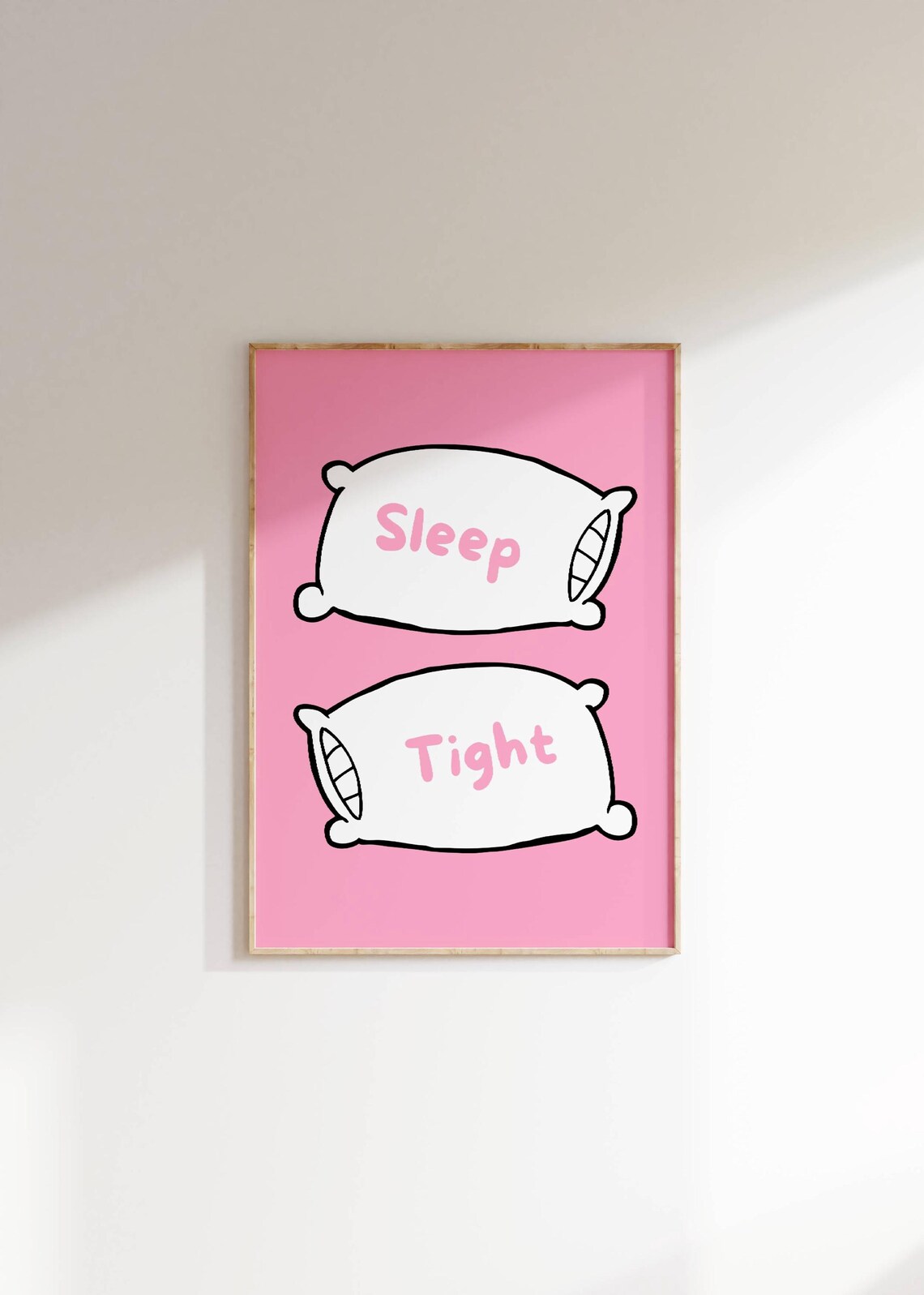Sleep Tight Pillow Illustration Pink Bedroom Nursery Wall Poster - Image 3