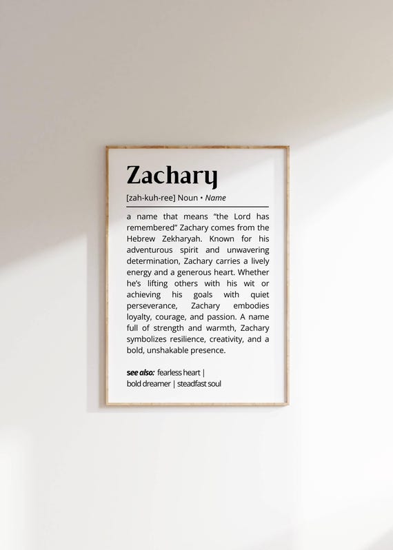 Zachary Name Definition Personalized Typography Art Print