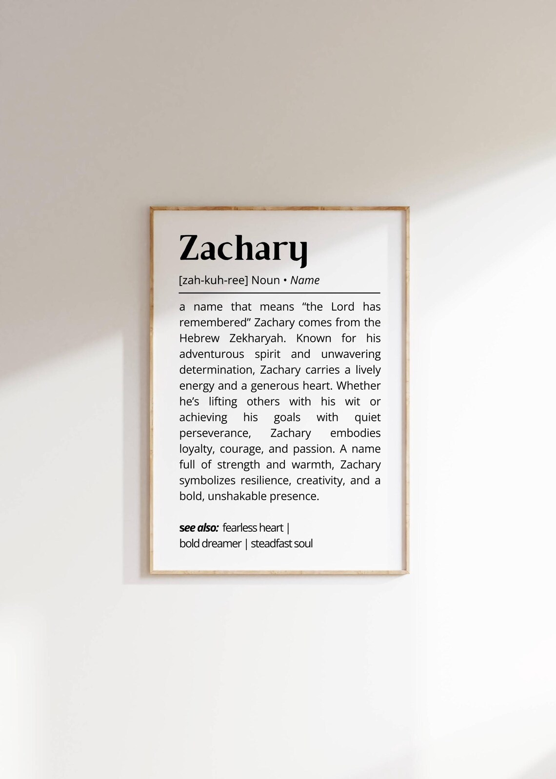 Zachary Name Definition Personalized Typography Art Print