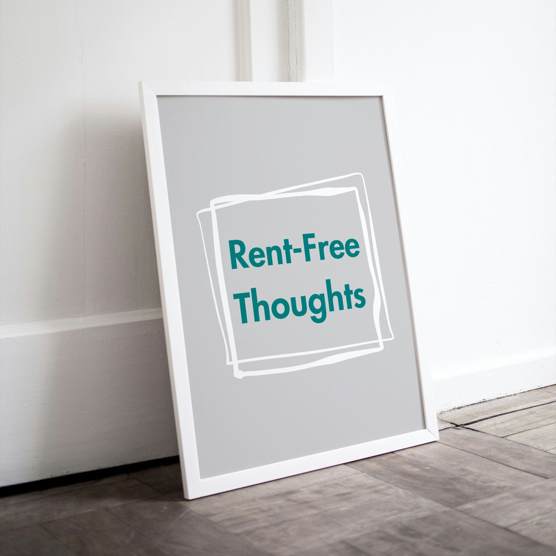 Rent Free Thoughts Teal Typography Gray Minimalist Trendy Slang Poster