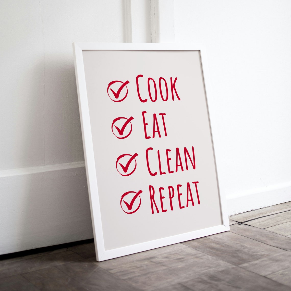 Cook Eat Clean Repeat Red Checklist Funny Kitchen Wall Poster - Image 2
