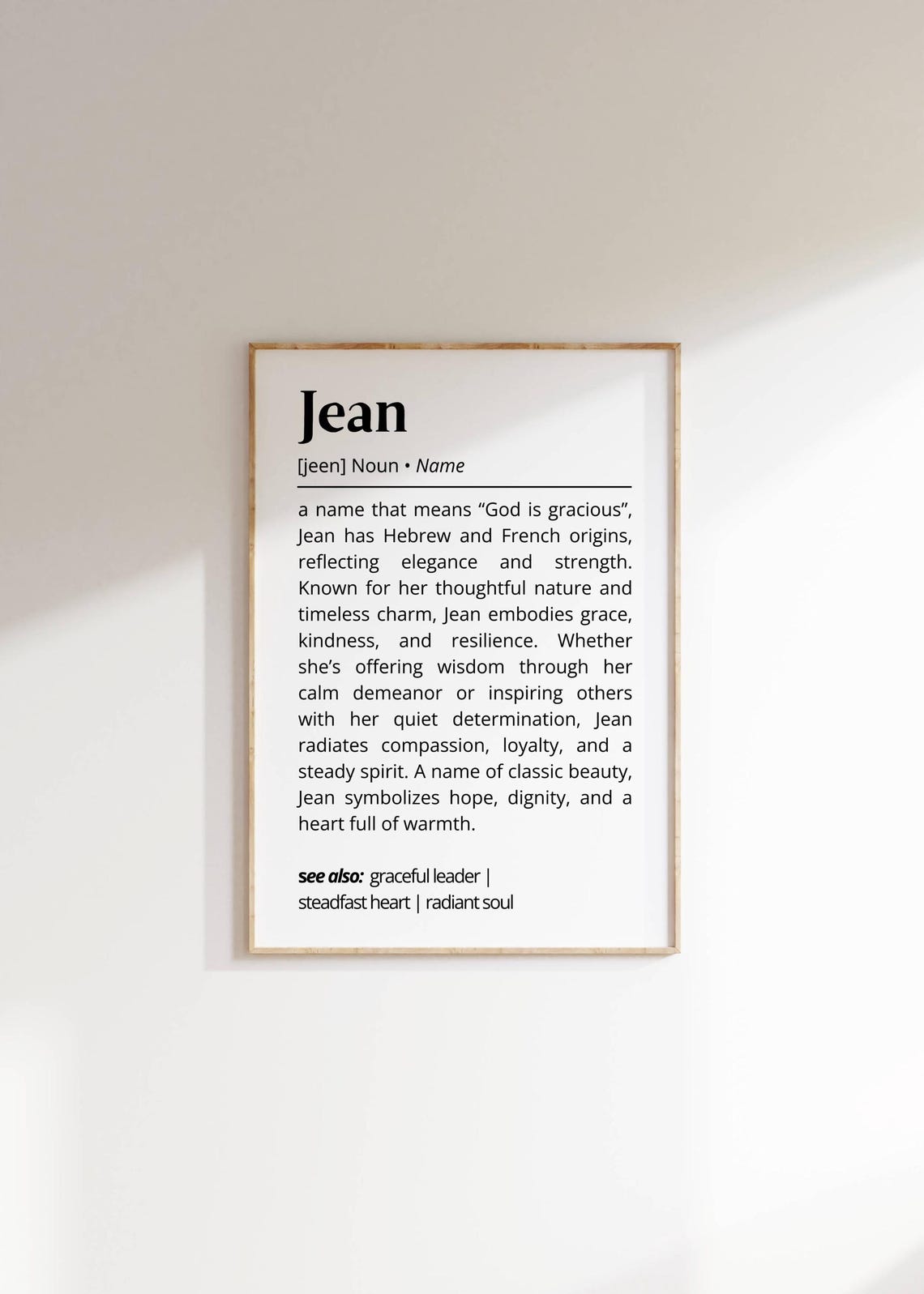 Jean Name Meaning Dictionary Definition Personalized Gift Poster