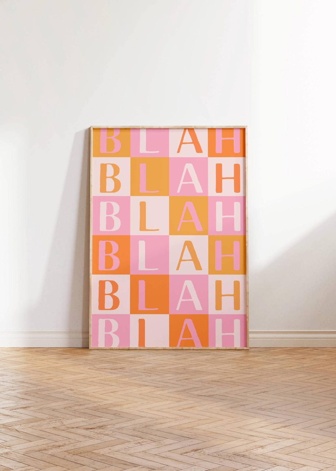 Blah Checkerboard Orange Pink Preppy Typography Statement Poster - Image 3