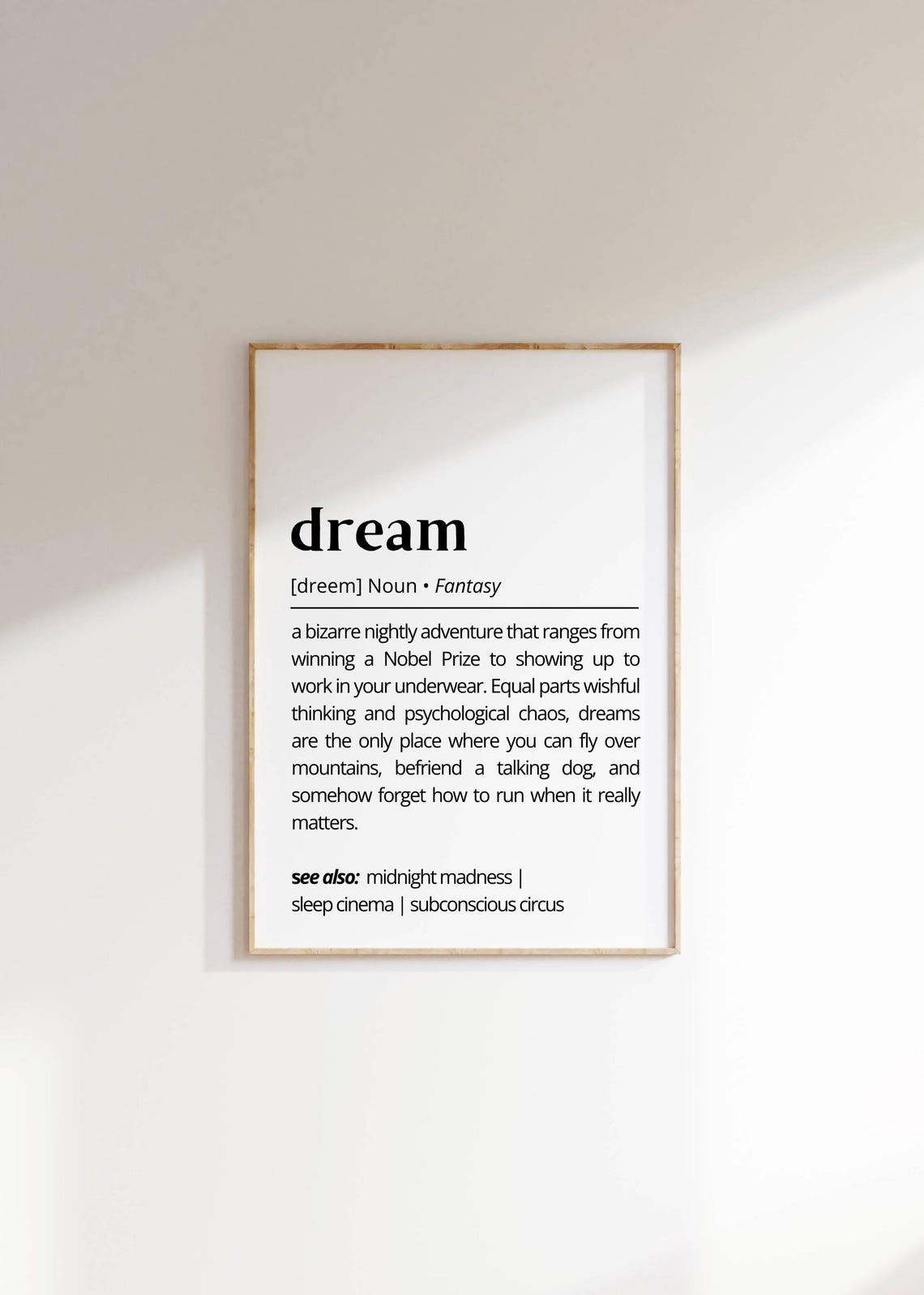 Dream Definition Funny Bedroom Decor Sleep Fantasy Typography Poster - Image 2