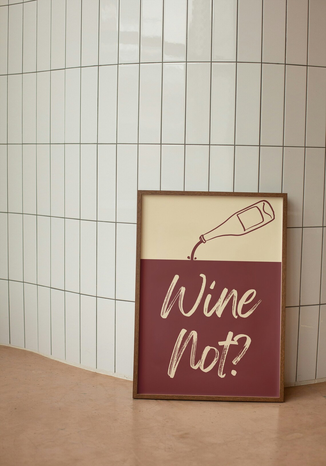 Wine Not Funny Wine Pun Burgundy Cream Kitchen Bar Cart Quote Poster - Image 3