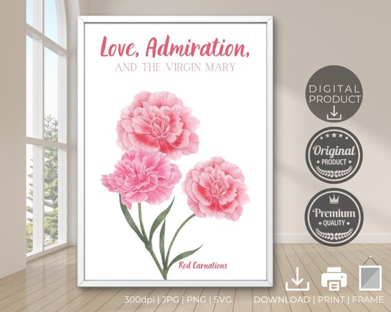 Love Admiration Virgin Mary Red Carnation Floral Watercolor Poster