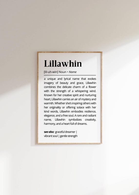 Lillawhin Name Definition Wall Art Unique Personalized Name Poster Creative And Elegant Gift For Her Name Meaning Print Typography As Decor
