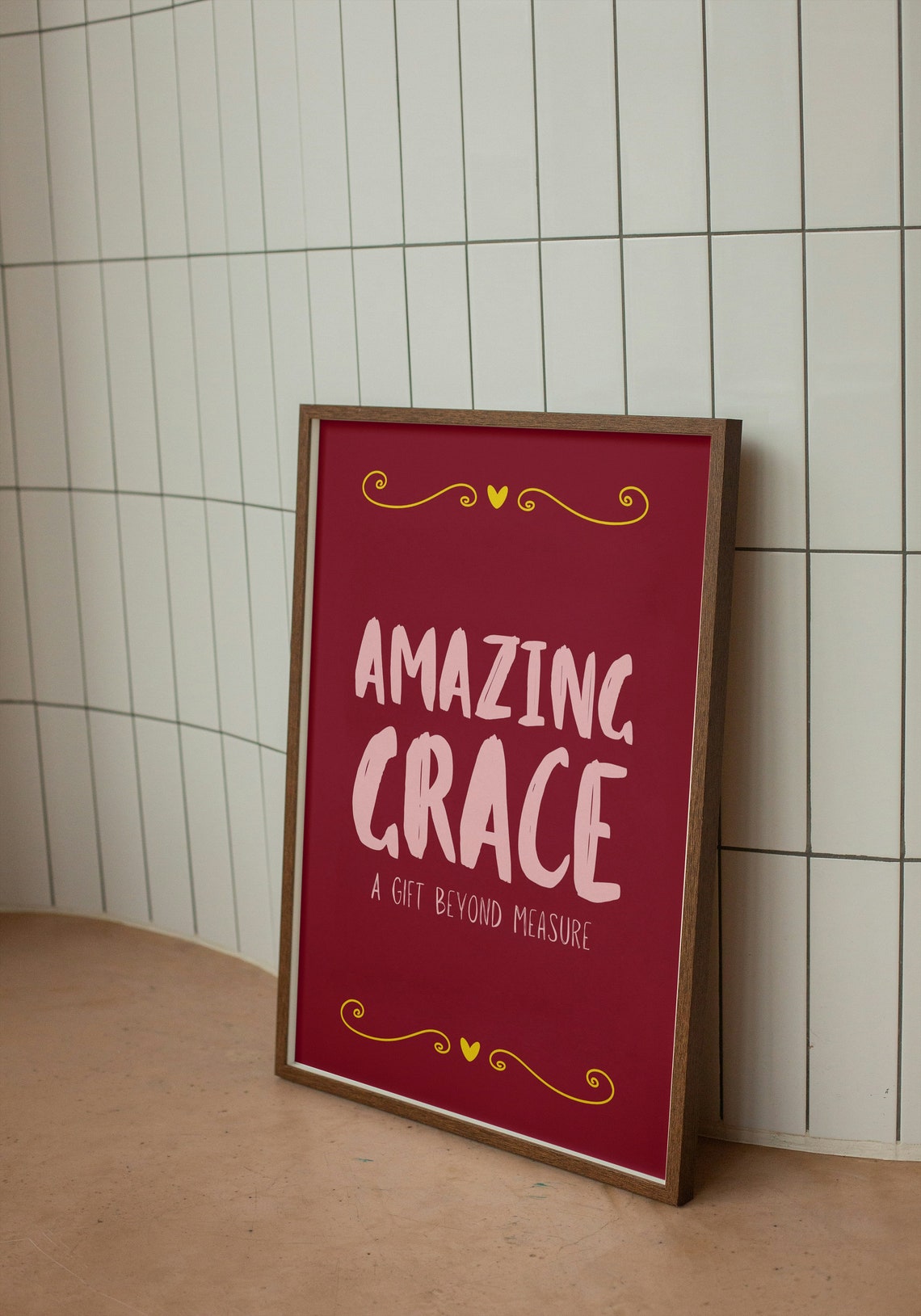 Amazing Grace A Gift Beyond Measure Burgundy Brush Script Faith Poster - Image 2