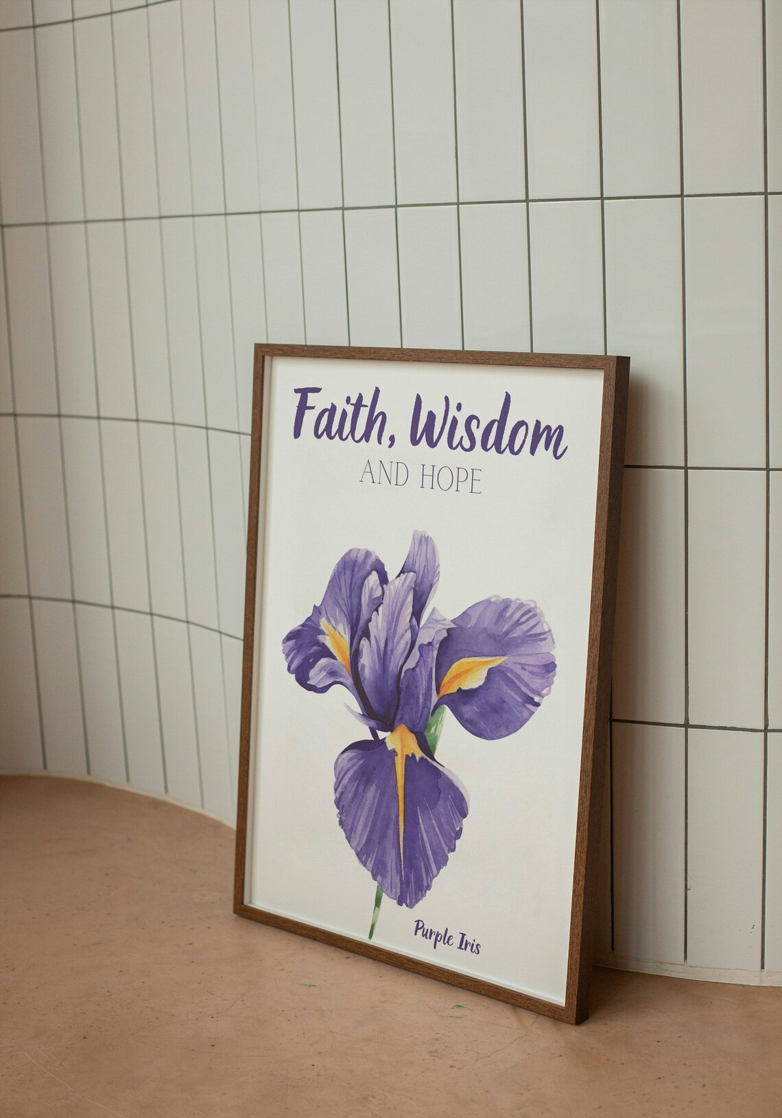 Faith Wisdom and Hope Purple Iris Watercolor Floral Christian Poster - Image 2