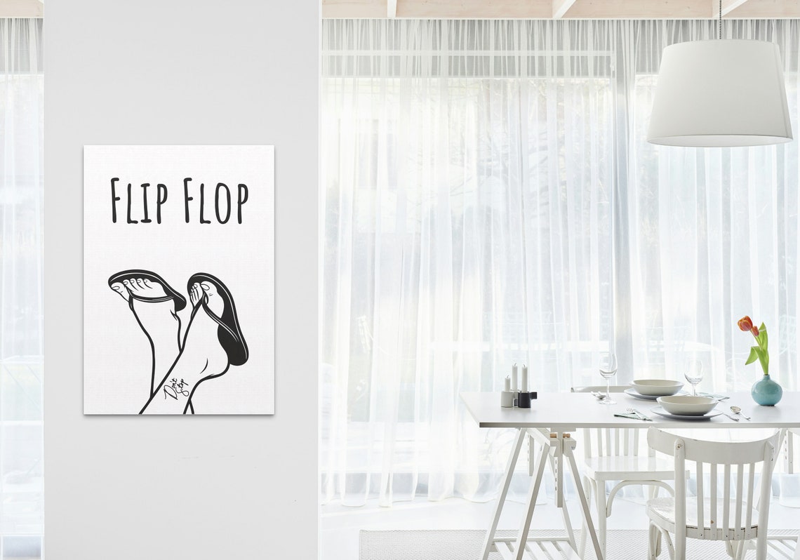 Flip Flop Summer Feet Barefoot Line Drawing Beach Quote Poster - Image 2