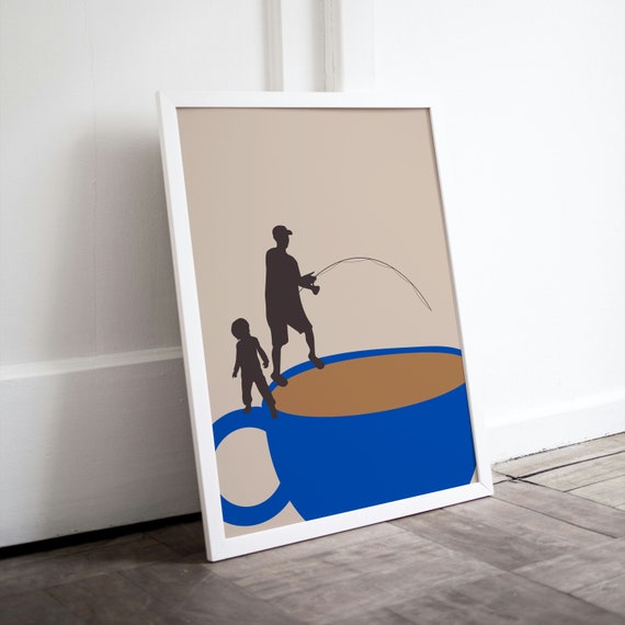 Coffee Print Drink Poster Modern Kitchen Decor Retro Poster Pop Art Kitchen Art Exhibition Poster Illustration Coffee Lover Fishing