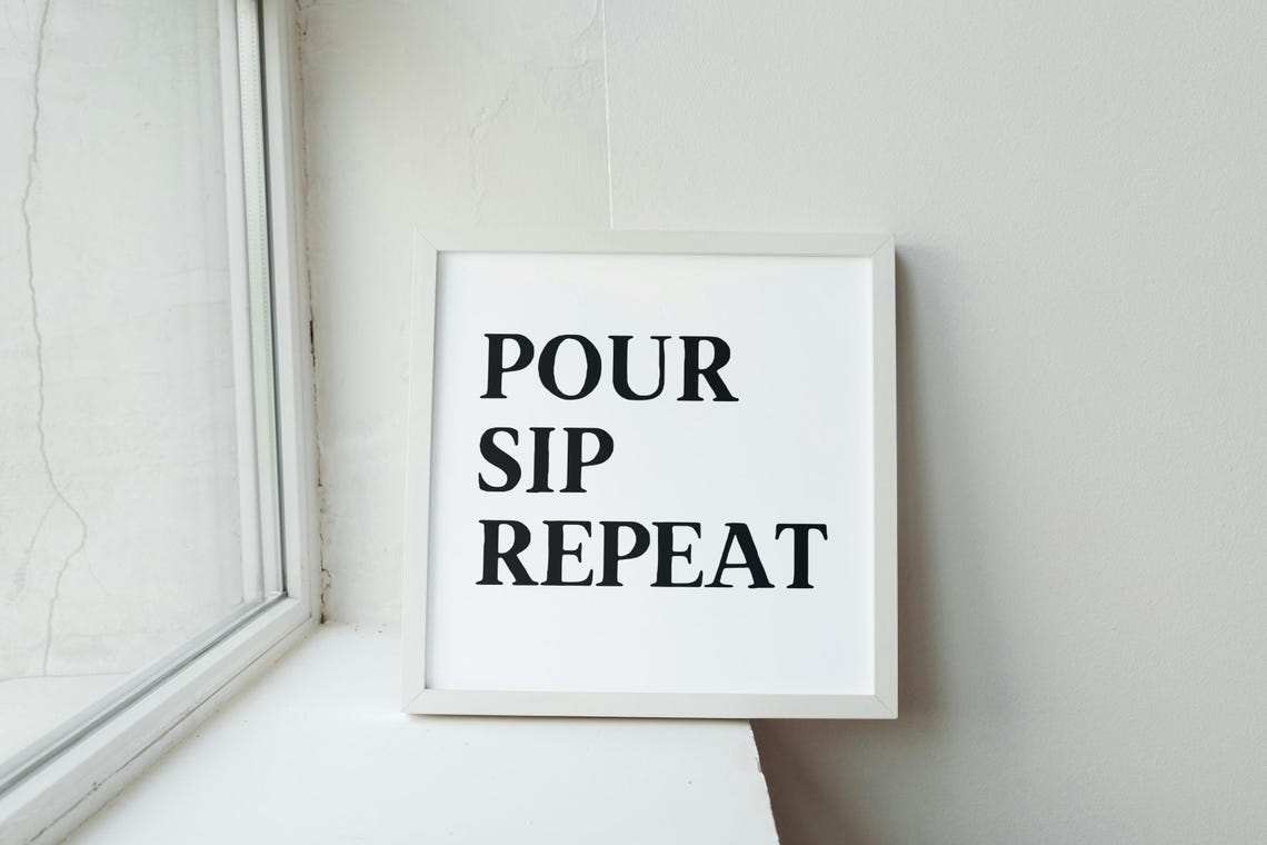 Pour Sip Repeat Funny Black And White Cocktail Bar Decor Poster - Image 2
