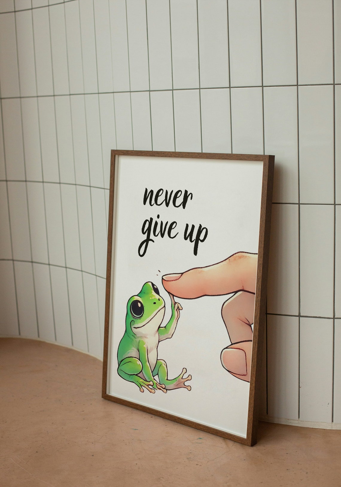 Never Give Up Determined Green Frog Pinky Promise Resolve Poster - Image 2