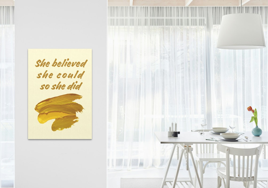She Believed She Could So She Did Brown Script Brushstroke Quote Poster - Image 3