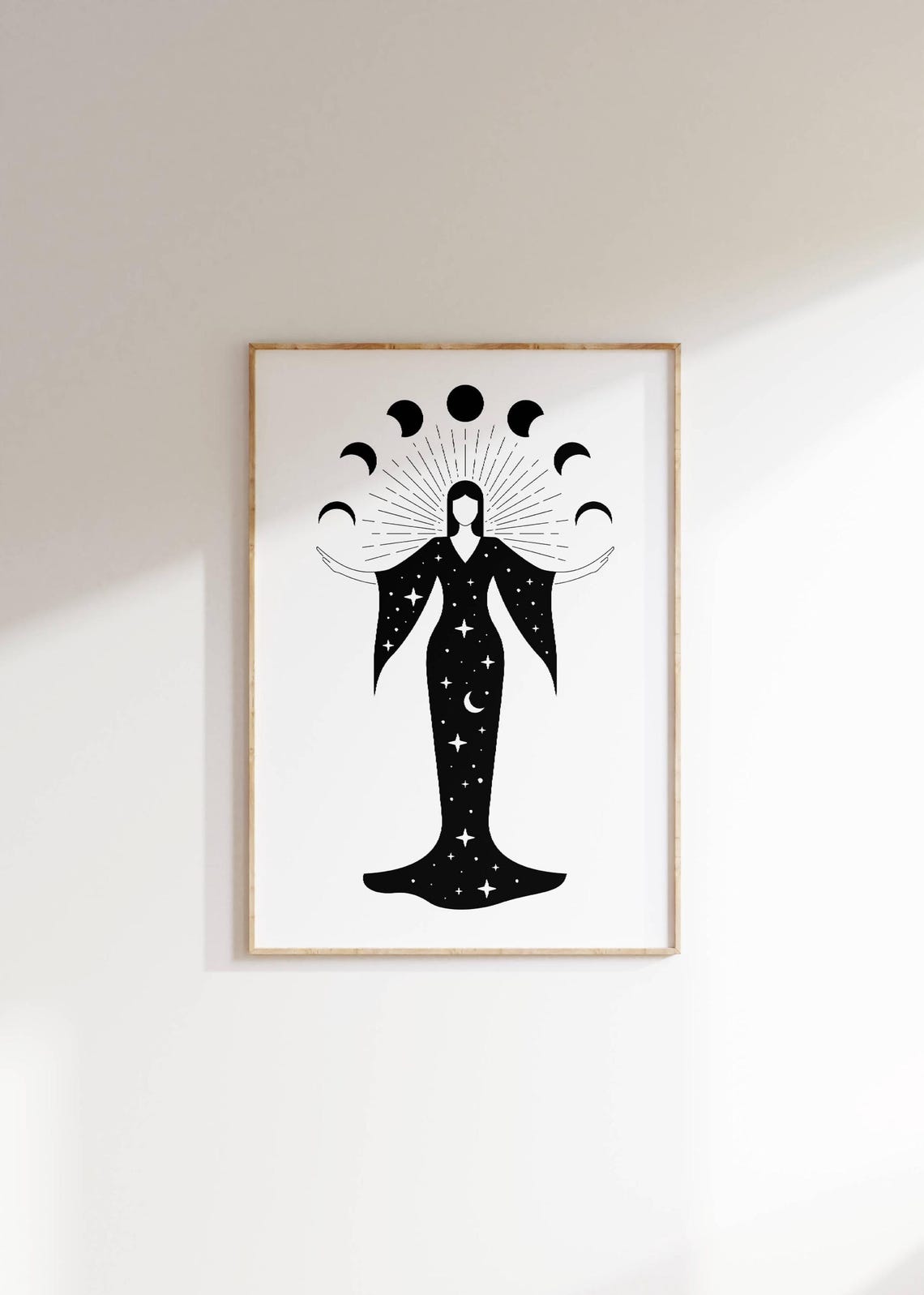 Celestial Moon Goddess Phases Wall Art Feminine Mystical Boho Decor