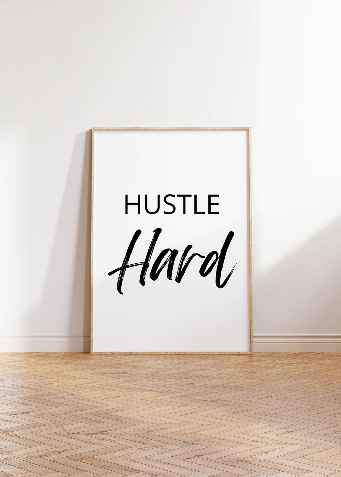 Hustle Hard Black Script Typography Motivational Office Wall Poster