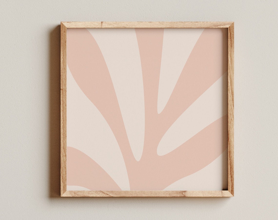 Blush Pink Abstract Botanical Leaf Shapes Minimalist Square Wall Art