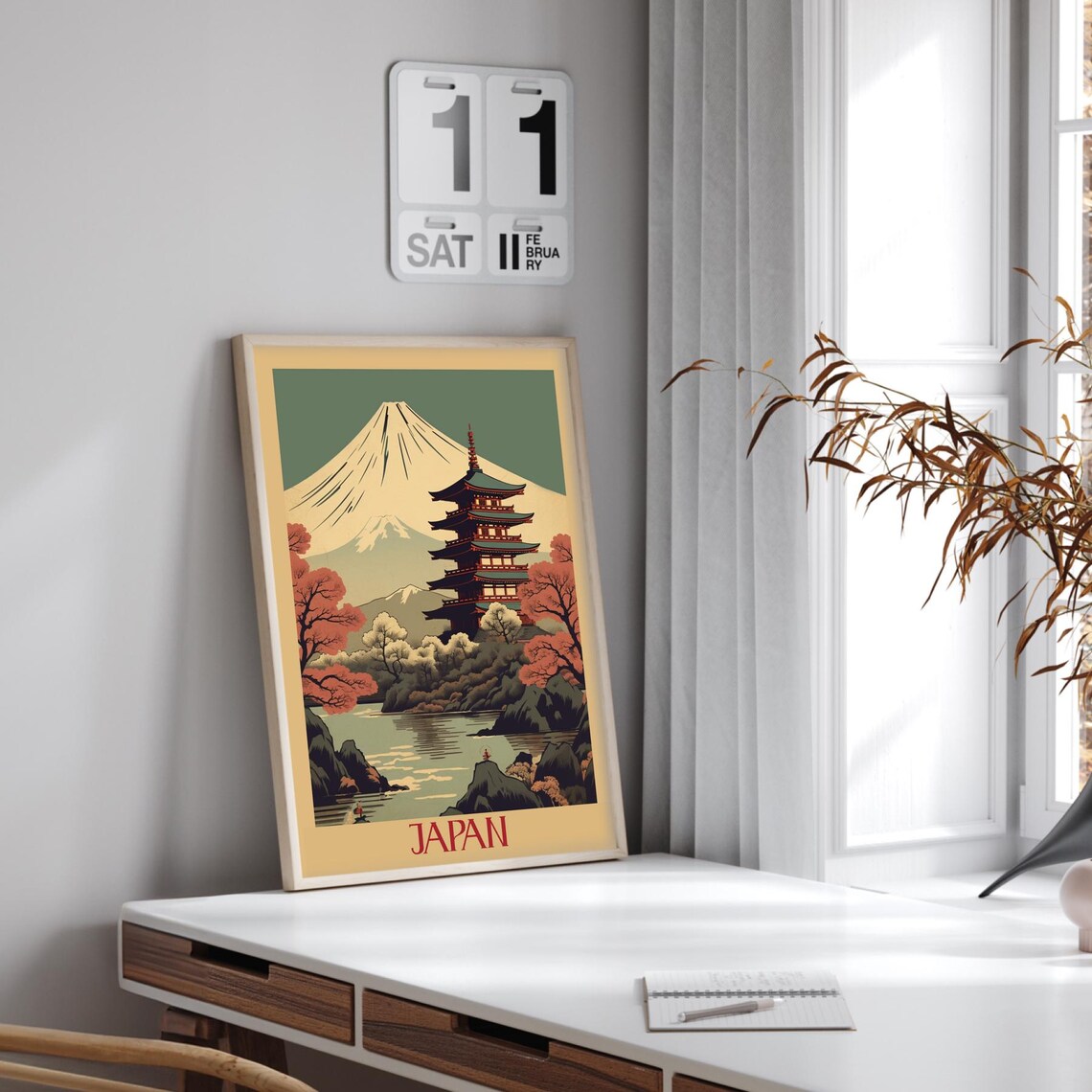 Japan Mount Fuji Pagoda Cherry Blossom Vintage Travel Poster - Image 2