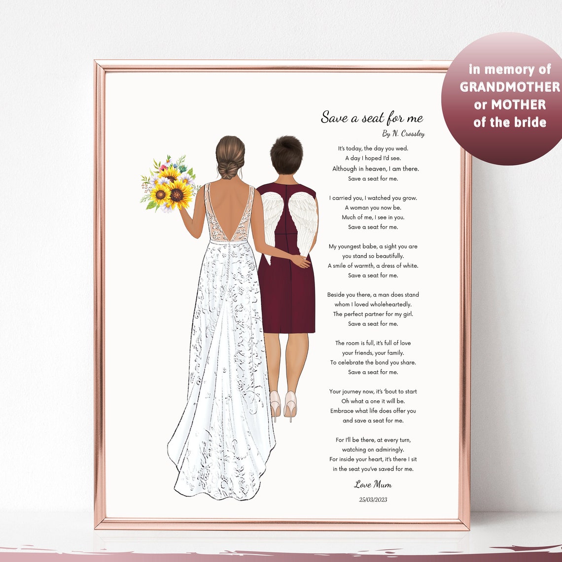 Save a Seat for Me Memorial Mother Bride Wedding Poem Poster