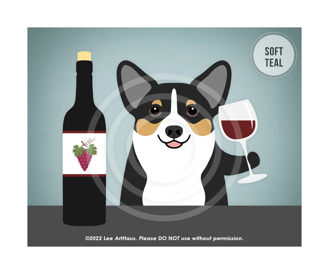 Tricolor Corgi Holding Wine Glass With Wine Bottle Funny Poster - Image 4