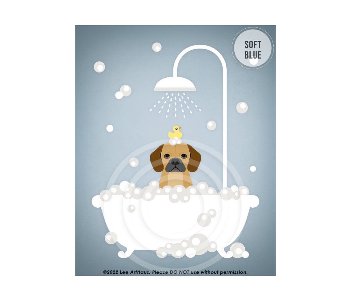 Puggle in Bubble Bath With Rubber Duck Cute Puppy Art Poster - Image 2