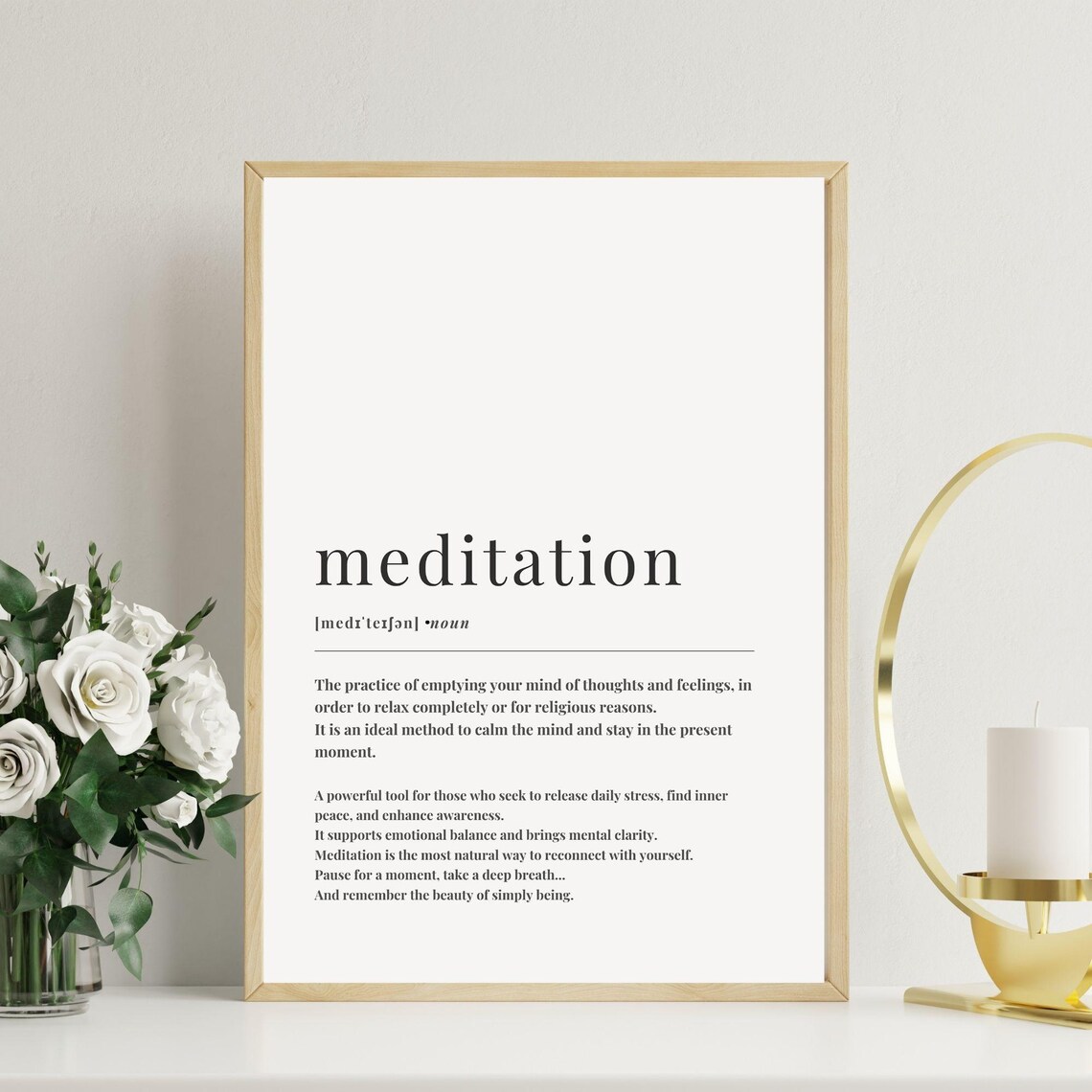 Meditation Definition Art Print, Spiritual Wall Art