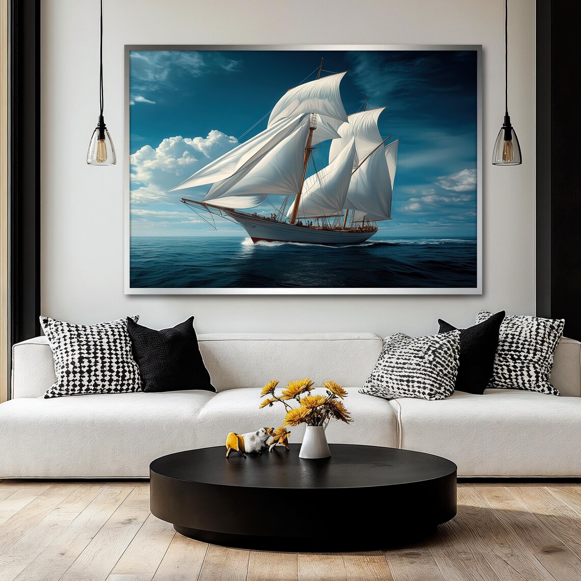 Sailing Ship Painting, Vintage Maritime Decor - Image 2