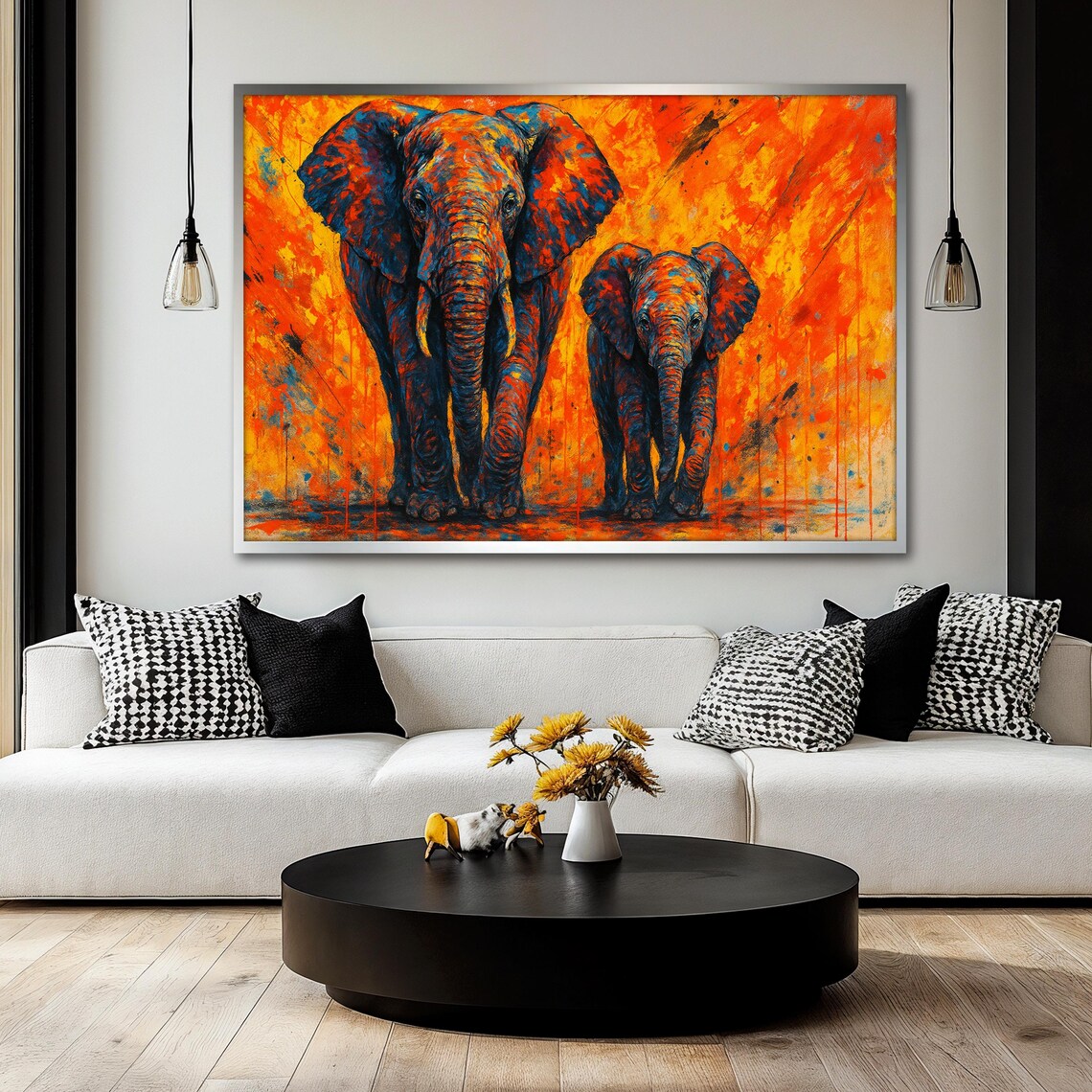 Elephant Family Art Print, Abstract Animal Decor - Image 2