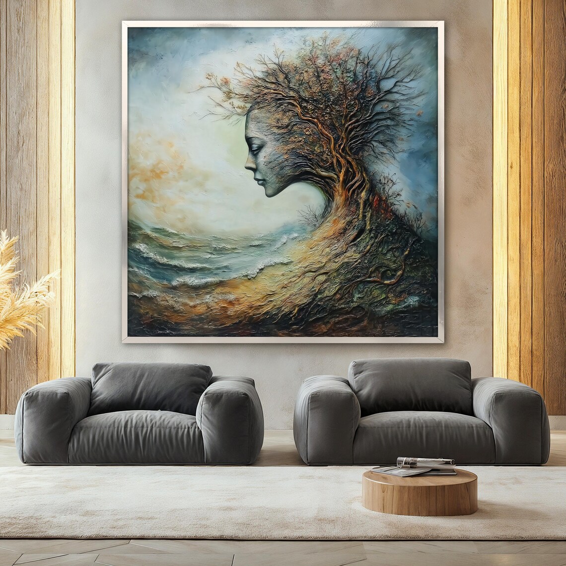 Abstract Nature Woman Painting, Surreal Fantasy Art Print - Image 2