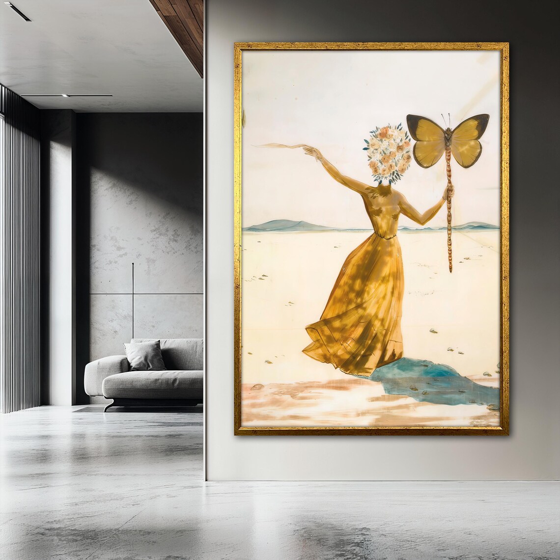 Salvador Dali Surreal Woman With Butterfly, Art Print - Image 3