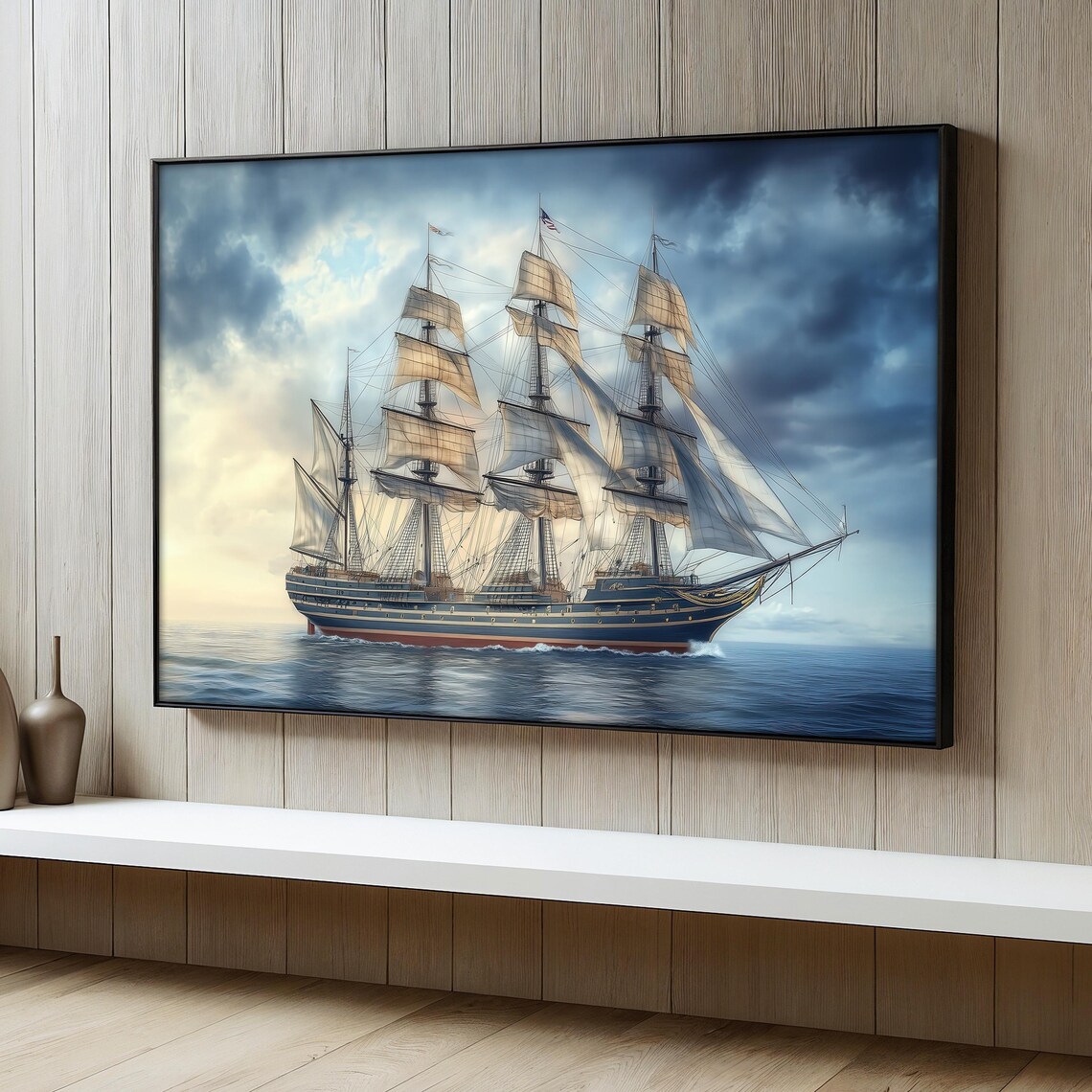Vintage Sailing Ship Poster, Nautical Ocean Decor