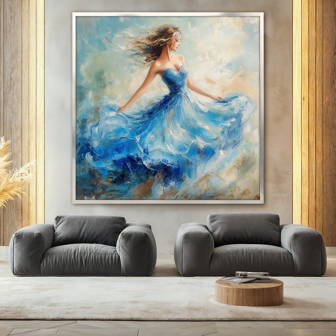 Blue Dress Woman, Elegant Lady Poster Print - Image 2